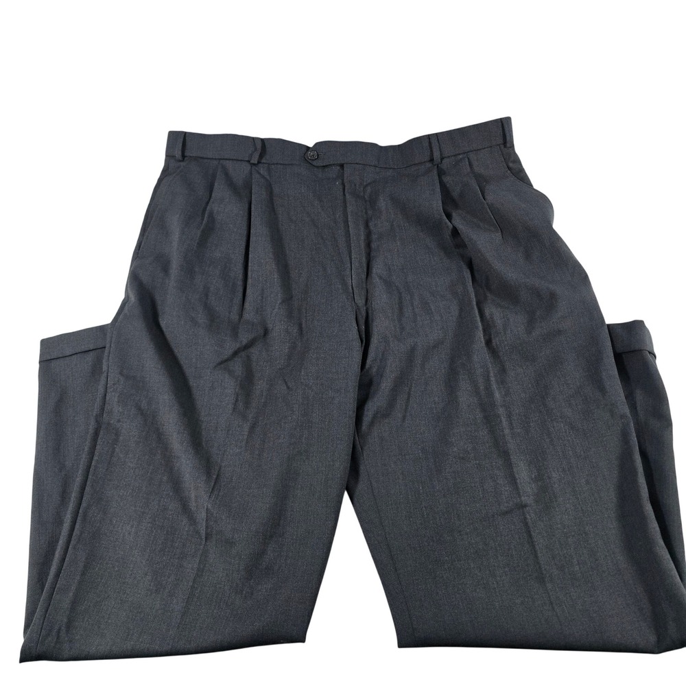 Ballin Comfort-EZE Mens Super 120s Wool Pleated Cuffed Dress Pants Gray 44